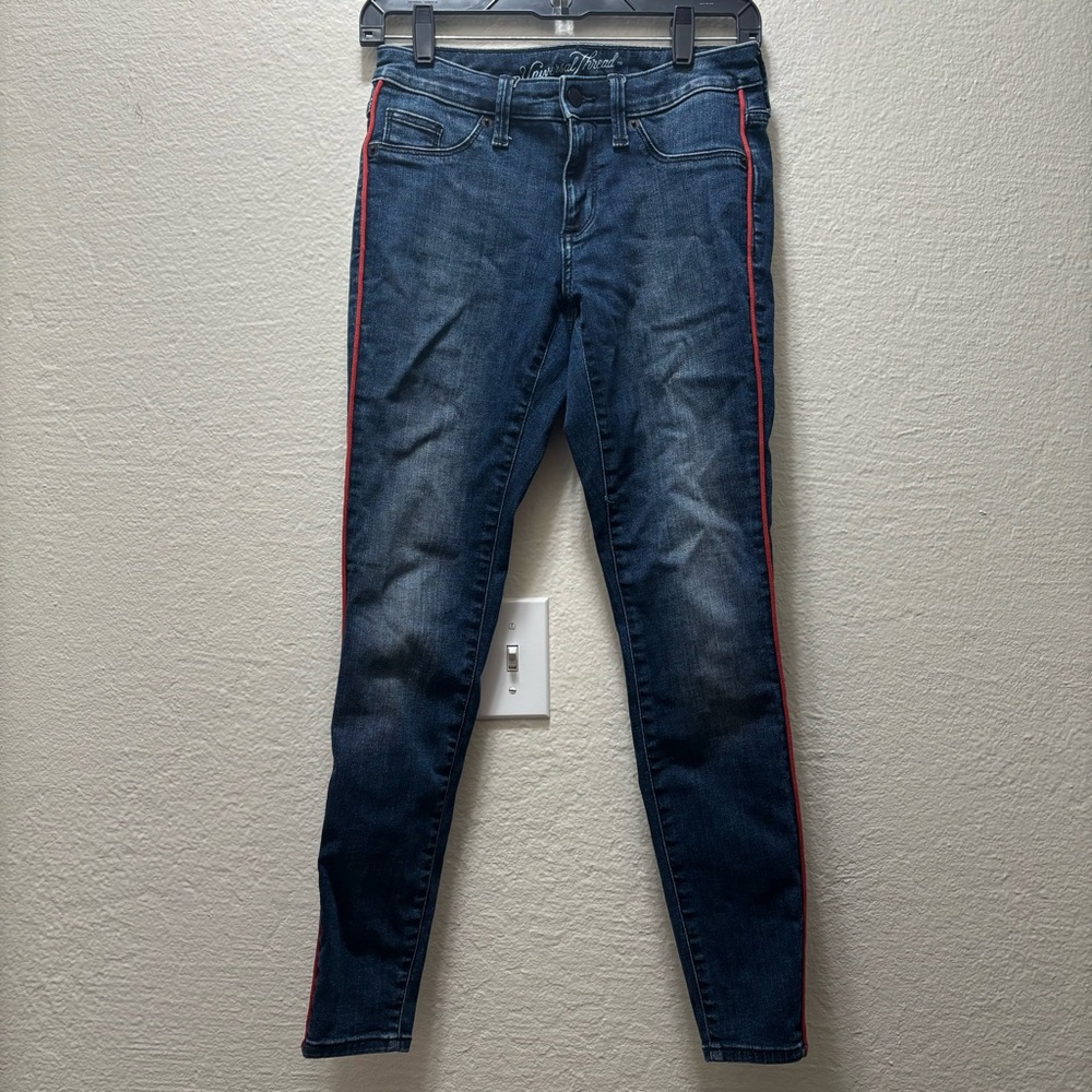 Universal Thread Dark Blue Skinny Jeans with Red Trim